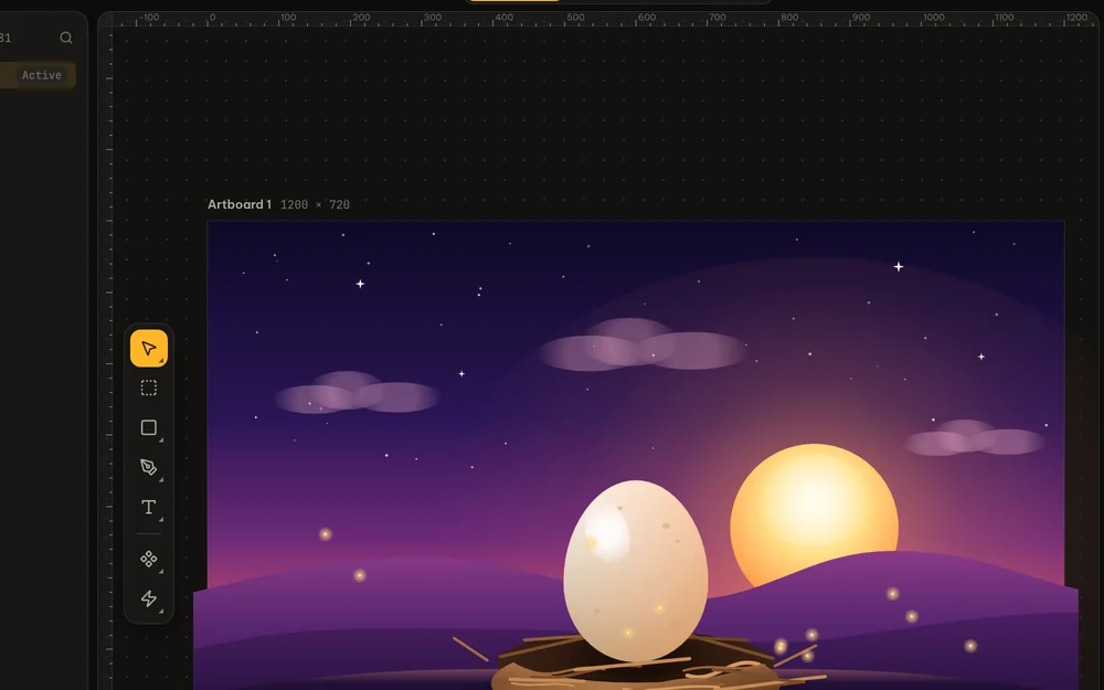 The Hatch scene in Design mode: layers, canvas and inspector